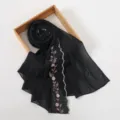 Black embroidered long scarf for women lightweight floral hijab stylish wrap shawl apparel accessory - Style 1