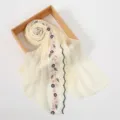 French light luxury embroidered lace women long scarf shawl beige thin variant elegant style - Beige
