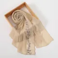 French luxury floral embroidered women long scarf elegant lightweight daily hijab shawl - Light Khaki