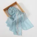 Light blue chiffon floral embroidered women long scarf elegant thin shawl headscarf - 4# Light Blue
