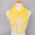 Yellow lace triangular scarf, floral pattern with waterdrop tassels for women variant. - Yellow