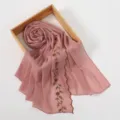 Pink floral embroidered chiffon scarf women elegant lightweight wrap shawl headscarf - Dark Pink