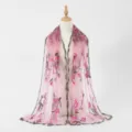 Pink embroidered mesh scarf, long floral print sheer gauze shawl for women versatile styling. - 3# Pink