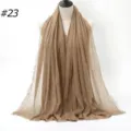 Solid color crinkled cotton scarf with fringed edges, versatile daily wear headscarf. - 23# Yellow