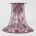 Sheer mesh embroidered floral scarf detail, elegant lightweight shawl with delicate lace edges. - 4# Leather Red