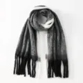Cozy winter gradient fringe scarf in black, white and grey. Thick warm fashion winter wear. - Black