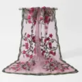 Pink embroidered floral gauze scarf women long sheer shawl spring summer fashion accessory style - Pale Pink