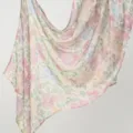Floral print cotton linen scarf, elegant pink flower shawl for women, soft lightweight wrap. - YW546-2#