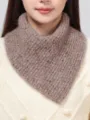 Cozy brown knitted neck warmer for women, thick wool pullover turtleneck scarf for winter cold days. - Khaki