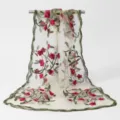 Women's sheer floral embroidered mesh scarf long vintage elegant casual shawl wrap. - Off White