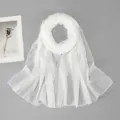 Women's solid color sheer long scarf with delicate floral lace edge elegant white shawl - 2# White