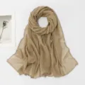 Khaki solid color women's lace edge chiffon long scarf versatile fashion shawl headscarf - Khaki