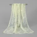 Sheer embroidered nylon long scarf in light yellow, versatile hollow floral shawl variant. - Rice White