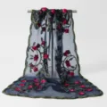 Elegant floral embroidered nylon mesh scarf long versatile travel shawl for women spring summer. - 3# Navy Blue