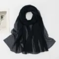 Solid color women chiffon scarf with floral lace trim, elegant long shawl and hijab. - 4# Navy Blue