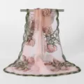 Pink sheer embroidered long scarf floral lace trim elegant women shawl for summer beach trip - VE200-3# Snow Bud