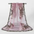 Women rose embroidery sheer chiffon scarf long pink shawl ethnic style wrap accessory - VE200-4# Pink