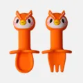 Set cuillère fourchette en silicone pour bébé, adorable hibou de dessin animé orange. - Hibou orange