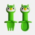 Ensemble fourchette cuillère en silicone vert pour bébé, vaisselle d'apprentissage mignonne. - Hibou Vert