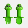 Kit cuillère et fourchette d'apprentissage en silicone, design monstre, sécurité. - Monstre champignon vert