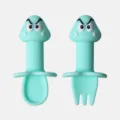Ensemble cuillère et fourchette d'apprentissage en silicone pour bébé, design monstre mignon. - Monstre champignon cyan