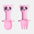 Set de cuillère et fourchette en silicone pour bébé, motif panda rose, vaisselle d'apprentissage. - Panda Rose