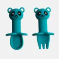Joli ensemble cuillère et fourchette en silicone pour bébé avec manche panda mignon. - Forme de panda bleu foncé