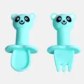 Adorable ensemble cuillère et fourchette en silicone motif panda pour le repas bébé. - Forme de panda bleu cyan
