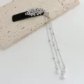 Neues chinesisches Samt Strass Quasten Seiten Haarclip elegante Hanfu Haarschmuck Detail - Einzelstück / Silber (Z-4161)