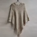 Women casual knitted tassel poncho cape sweater outerwear autumn winter beige style - Khaki