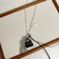 Long silver bead chain necklace with black handbag pendant and grape cluster charm for women. - Black Bag Necklace Style (Z-4533)