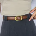 Women vintage brown leather belt fashion waist belt casual stylish dress pants jeans accessories - Caramel color