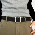 Ceinture tressée pour hommes et femmes, ceinture en toile tressée décontractée avec boucle. - Boucle Carrée Argentée / Noir