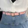 Pink heart buckle leather belt for women, cute cutout heart waist belt for jeans trousers. - Pink