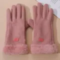 Gants tactiles chauds d'hiver pour femmes poignets en peluche epais coupe-vent roses - Taille unique / Modèle Épais Amélioré / Rose
