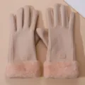 Gants d'hiver chauds en polaire pour femmes avec poignets en peluche duveteuse gants thermiques. - Taille unique / Modèle Épais Amélioré / Beige