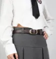 Cintura in vera pelle marrone da donna con fibbia ad ardiglione dorata, elegante e versatile. - Chiusura dorata - Caffè