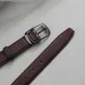 Women slim brown leather belt with metal buckle, stylish fashion accessory for jeans. - 105cm / Coffee with Gunmetal Buckle