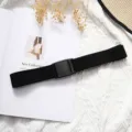 Cinturón elástico negro mujer hombre, correa de cintura stretch con hebilla de plástico. - Negro