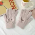 Gants tactiles mignons de dessin animé pour femmes, gants d'hiver chauds en tricot rose clair. - Abricot