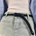 Ceinture tressée noire femme avec boucle, ceinture fine rétro décontractée pour jean et robe. - Noir