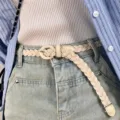 Ceinture tressée femme avec boucle ardillon élégante fine corde de taille pour jean robe. - Blanc