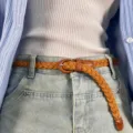 Ceinture tressée pour femme rétro décontracté fine corde de taille pour jean robe - Couleur caramel