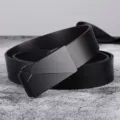 Ceinture en cuir pour homme boucle automatique décontracté affaires accessoire élégant noir - Boucle Texturée sans Dent (495) / 110cm / Noir