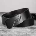 Ceinture en cuir noire pour homme à boucle automatique avec design métallique géométrique. - Triple Barre Métallique (498) / 120cm / Noir