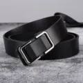 Herren schwarzer Ledergürtel mit silberner automatischer Metallschnalle, Business Casual. - Weicher Taillenpassender Stil (499)