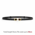 Fine ceinture en cuir pour femme avec boucle double anneau élégante pour robes et costumes. - Noir