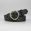 Black heart buckle hollow leather belt stylish women decorative waist belt accessory - Black