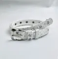 Ceinture en denim blanc avec sequins et œillets en étoile style Y2K accessoire mode - Blanc