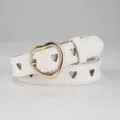 White Women's Heart Cutout Belt with Gold Buckle Fashion PU Leather Accessory SKU - White